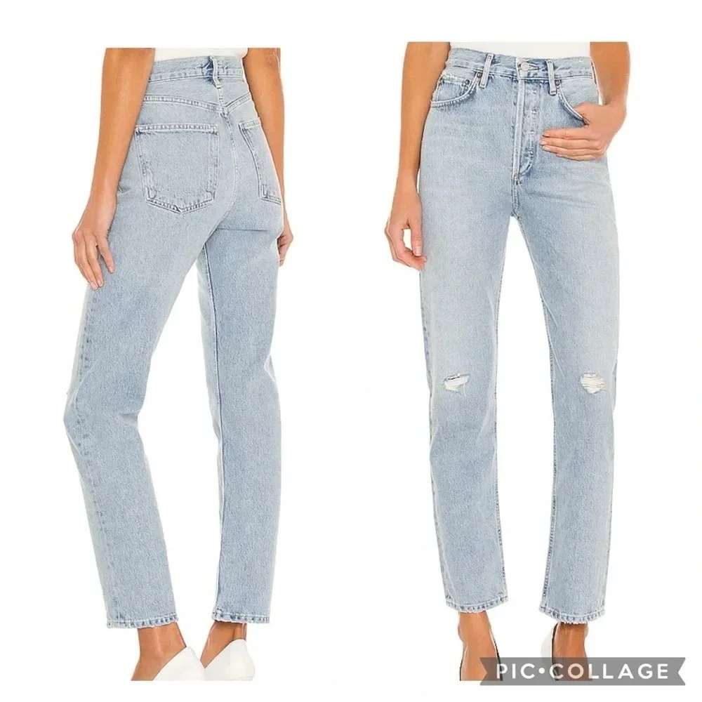 NWT Agolde 90s High Rise Pinch Button Fly Waist Jeans in Flashback Blue Size 33